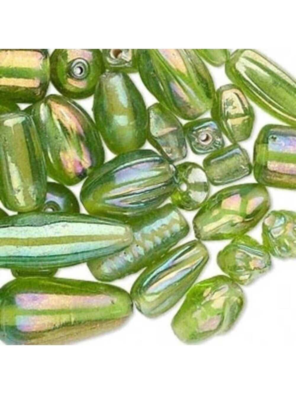 50g Bulk Handcrafted India Lampwork Glass Beads Mix Lime Green Luster